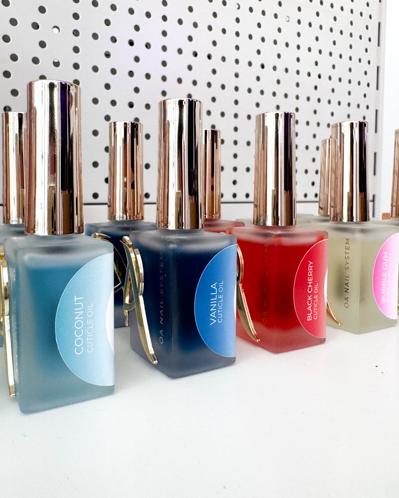 Huiles à cuticules Black Cherry, Bubble Gum et Sweet Almond OA Nails - Icône Academy Le Havre